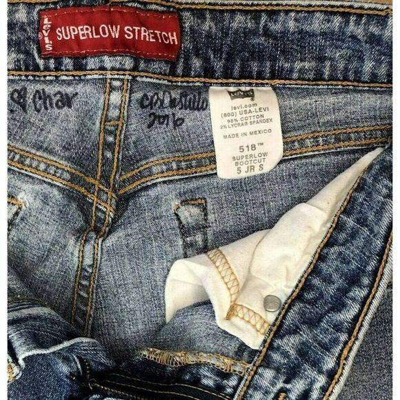 Levi 518  Hand Painted Roses Jeans Superflow Stretch 5 Juniors Wearable Art OOAK - Picture 11 of 12